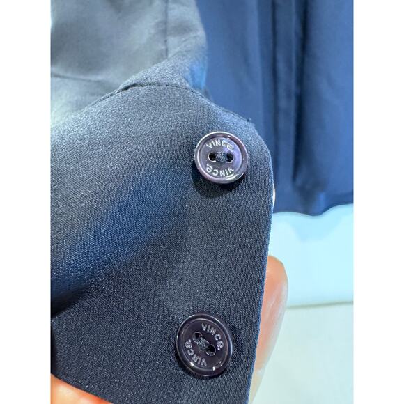 Vince 100% Silk Blouse Navy Blue Women's 00 Minimalist Office Career Long Sleeve - Picture 4 of 5